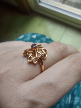 Gold Over Sterling Silver Floral Filigree Ring with Ruby - Women Jewelry